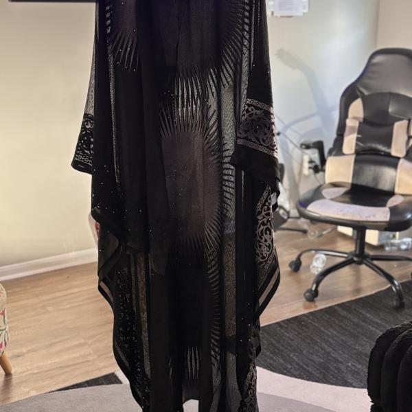 Black Sheer Kaftan with Textured Patterns