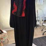 Black Abaya with Red Patterned hijab
